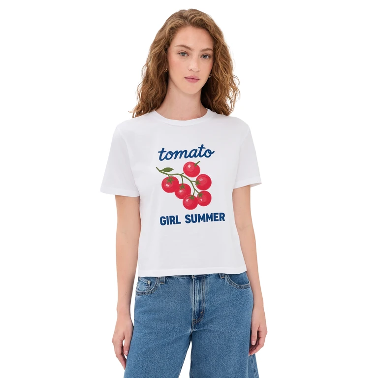 Sunny Somewhere Tomato Girl Summer Everyday Tee White L