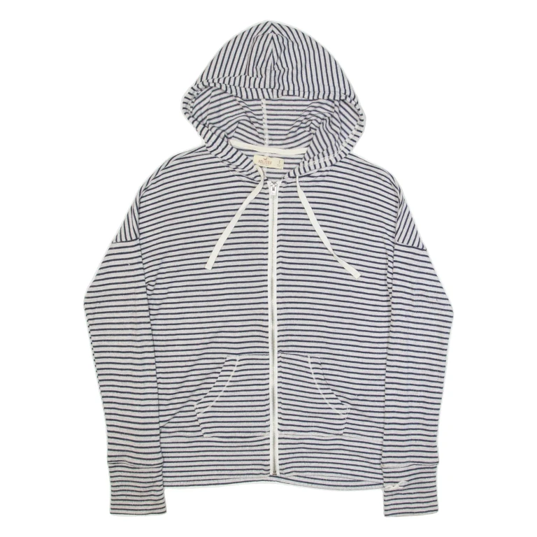 HOLLISTER Hooded Womens Patterned Cardigan Black Striped High Neck Tight Knit S
