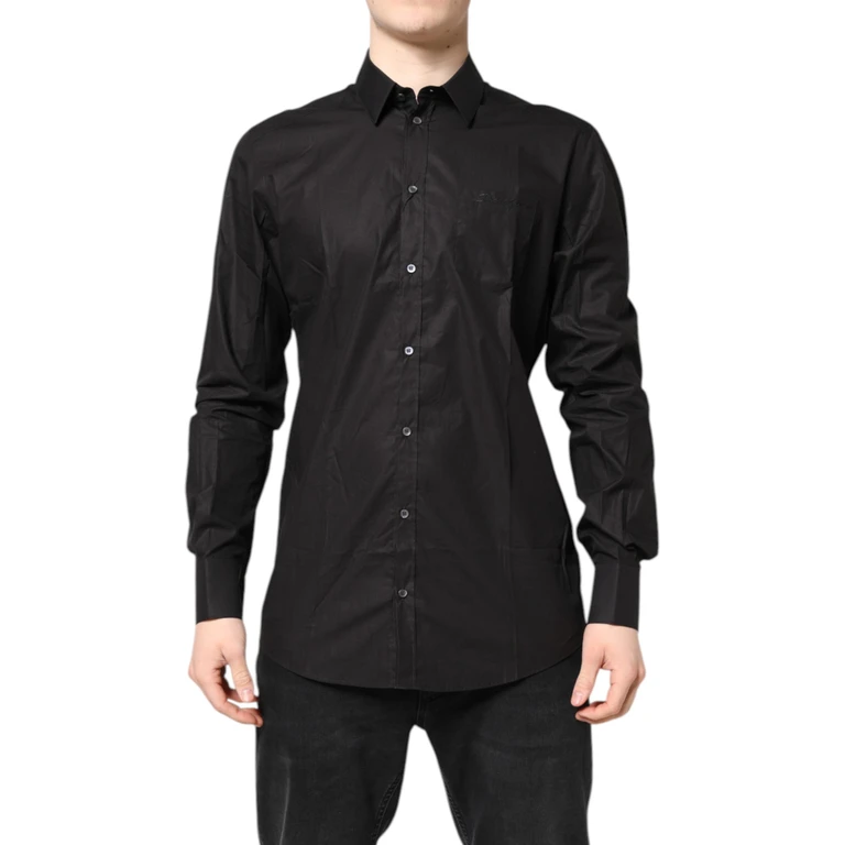 Dolce & Gabbana Black Gold Cotton Collared Formal Dress Shirt - Men