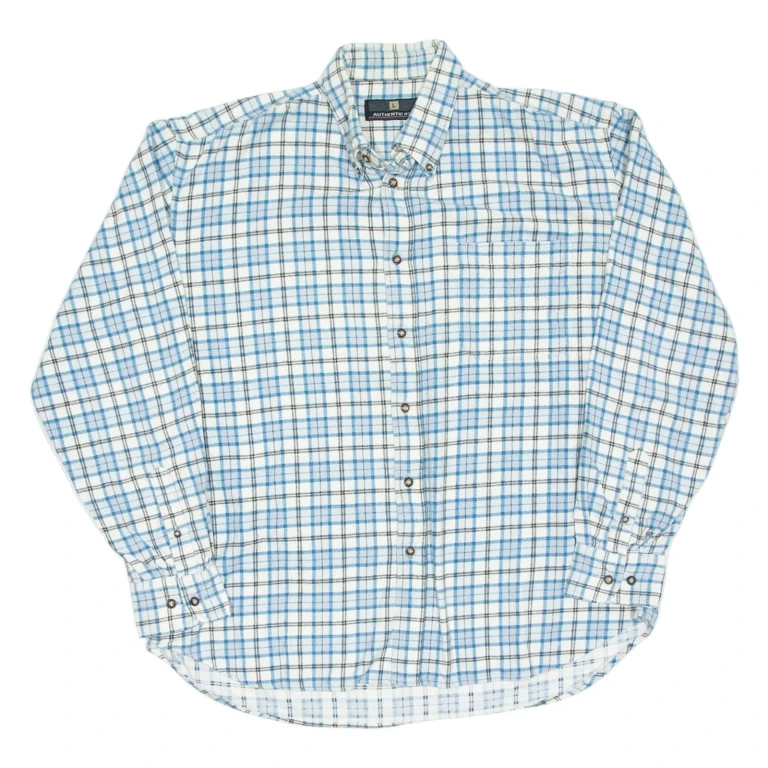 AUTHENTIC WEAR Mens Flannel Shirt Blue Check Long Sleeve L