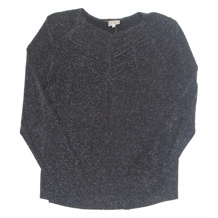 LINEA Glitter Womens Blouse Black Long Sleeve Nylon L