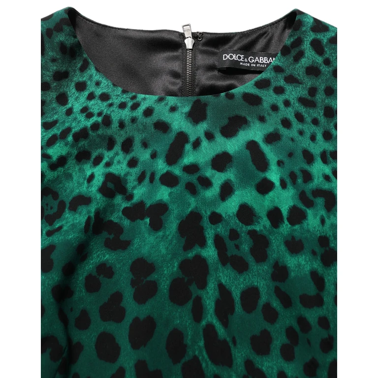 Dolce & Gabbana Green Leopard Print Silk Knee Length Dress Elastane - Women