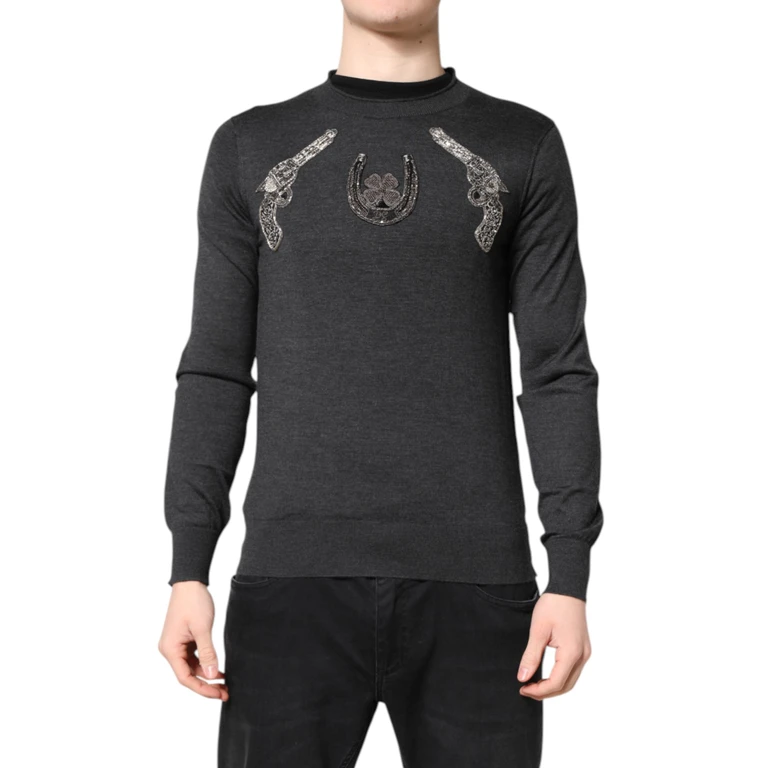 Dolce & Gabbana Gray Embroidery Knit Men Pullover Sweater Cashmere Clothing - Men