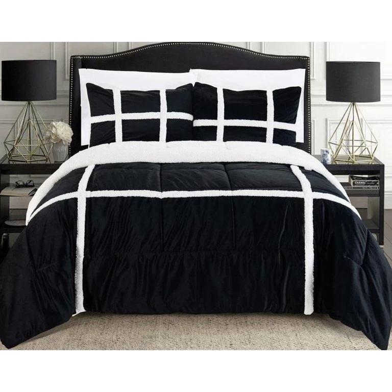 3-Piece Stripe Micro-Suede Reversible Sherpa - Comforter Set