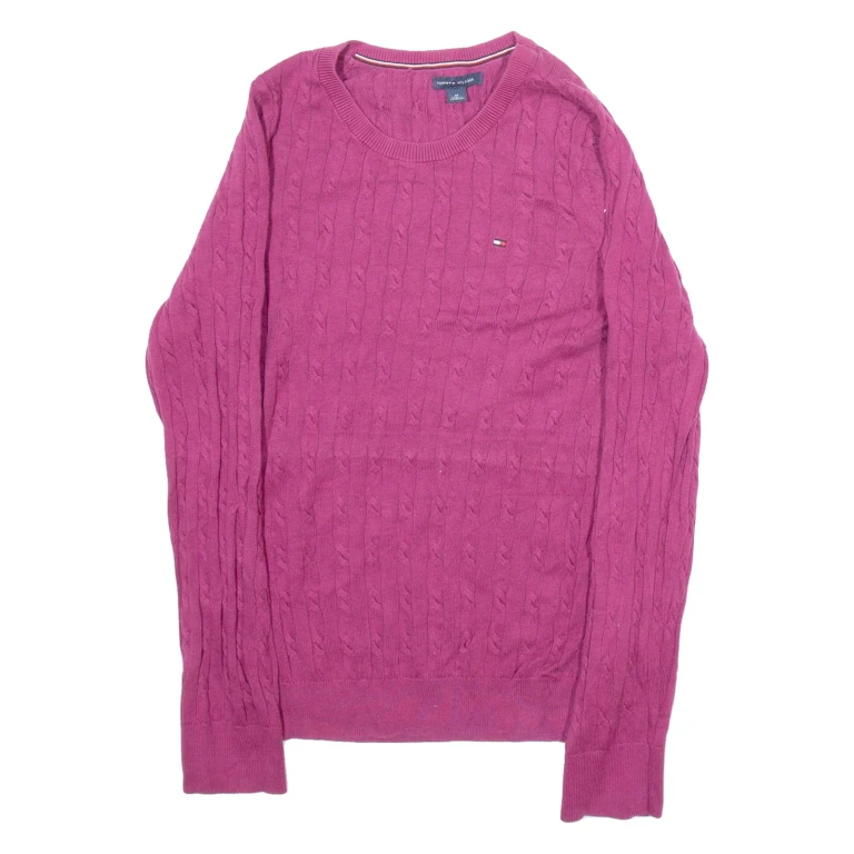 TOMMY HILFIGER Womens Jumper Purple Cable Knit M