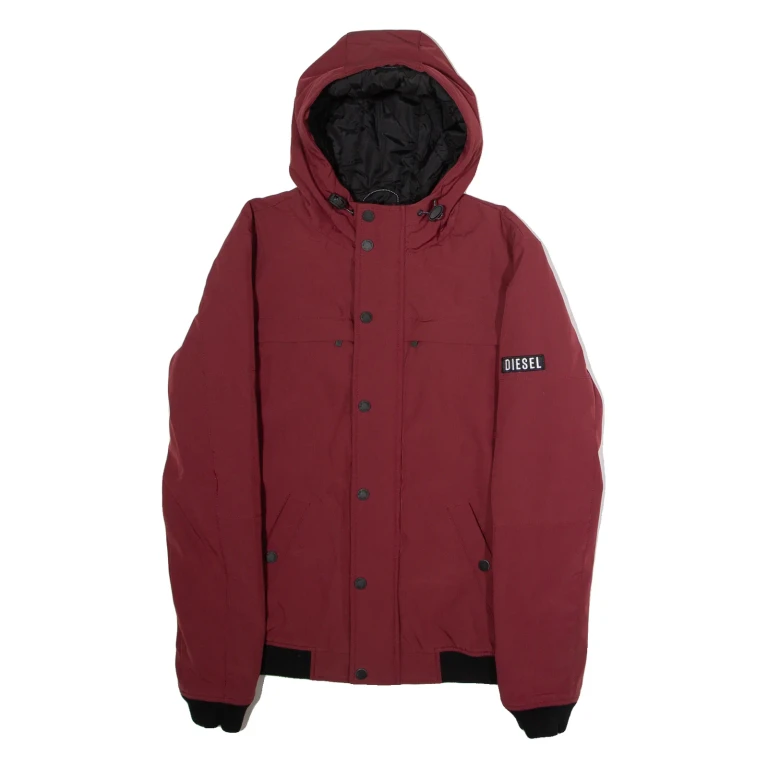 DIESEL Mens Jacket Maroon Hooded S