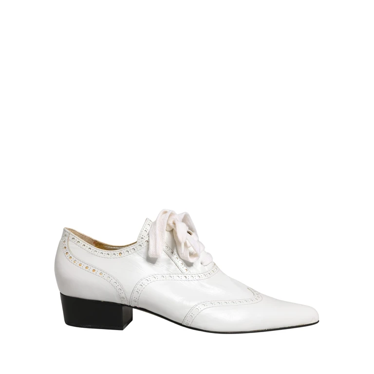 Dolce & Gabbana White Leather Brogue Oxford Lace Up Shoes - Women