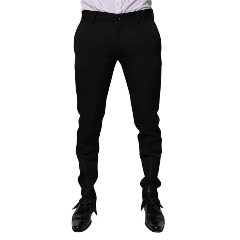 Dolce & Gabbana Black Wool Tapered Formal Dress Pants Virgin - Men