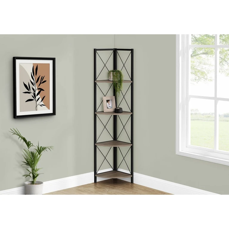 Jaden Dark Taupe 4-Tier Corner Bookcase