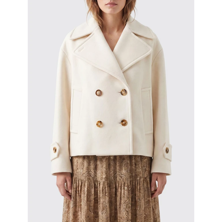 CHLOÉ Double-Breasted Wool Blend Pea Coat with Dropped Shoulders (CH25AMA96952112)