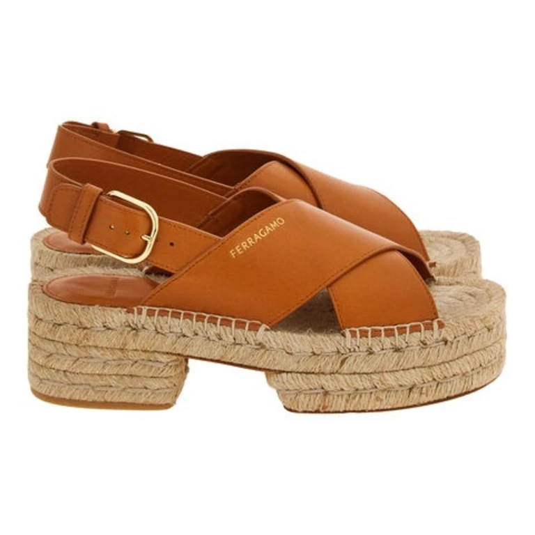 Leather Platform Espadrille Sandals, Size 7 C (01G612 769563)