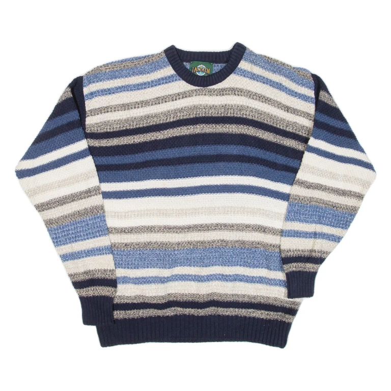 JANTZEN Womens Patterned Jumper Blue Striped 90s Cable Knit M