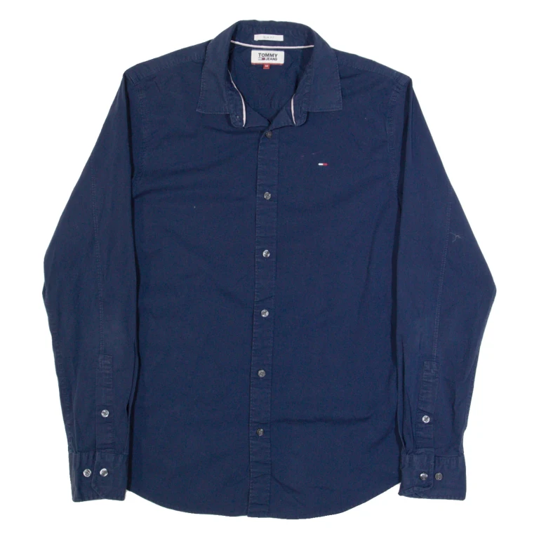 TOMMY JEANS Slim Fit Mens Plain Shirt Blue Long Sleeve M