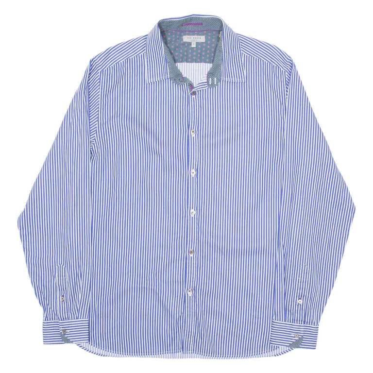 TED BAKER Mens Shirt Blue Striped Long Sleeve XL