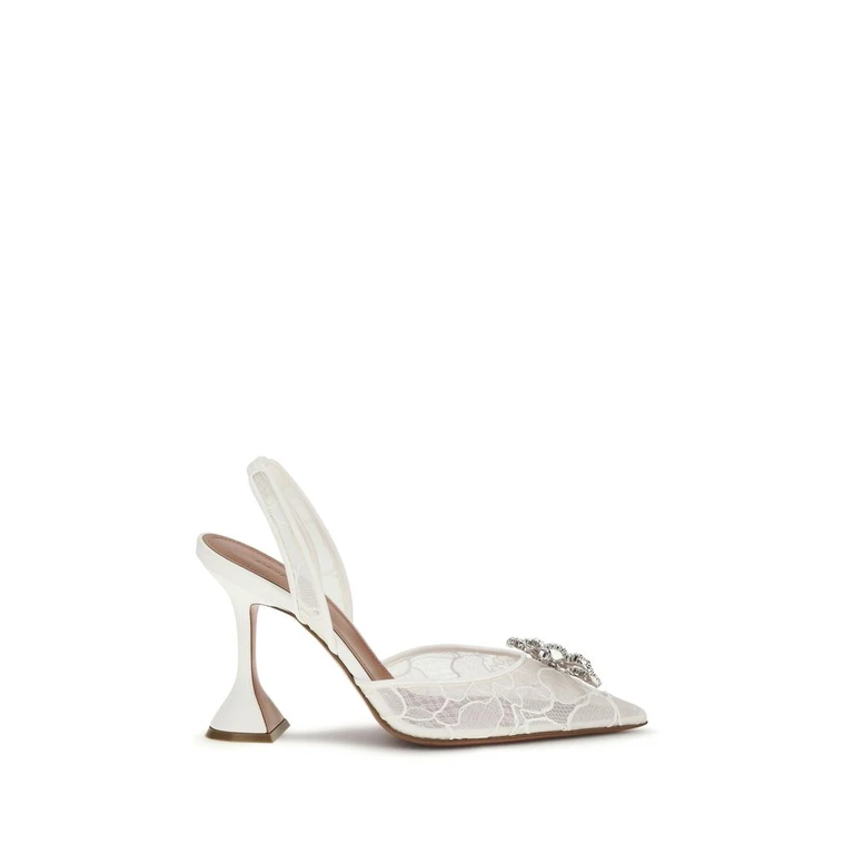 White Cotton Stiletto Heel Sandals - Women