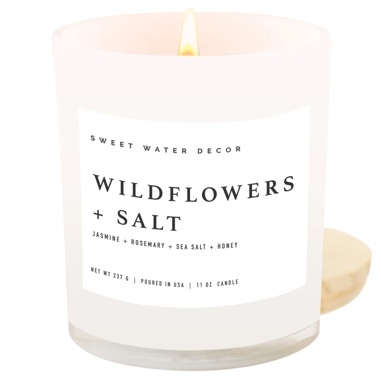 Wildflowers and Salt Soy Candle - White Jar - 11 oz