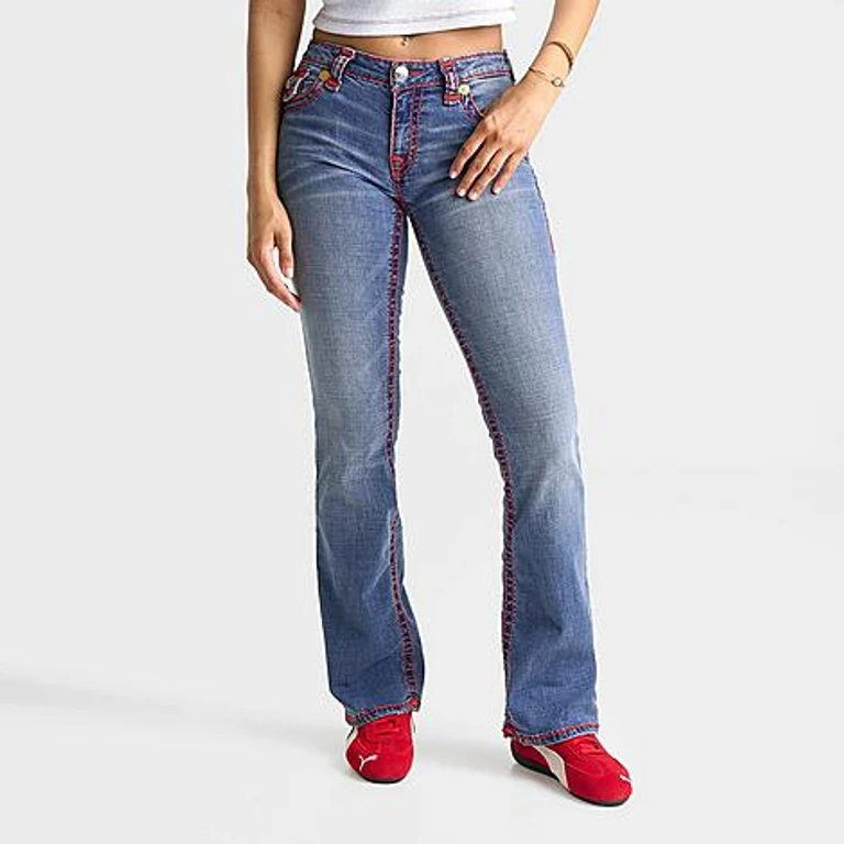 True Religion Women's Becca Super T Flap Mid-Rise Bootcut Jeans in Laguna Tide Size: 24