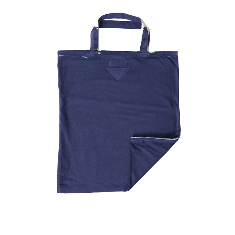 Blue Jersey Fabric Logo Shoulder Shopping Tote Bag - Women