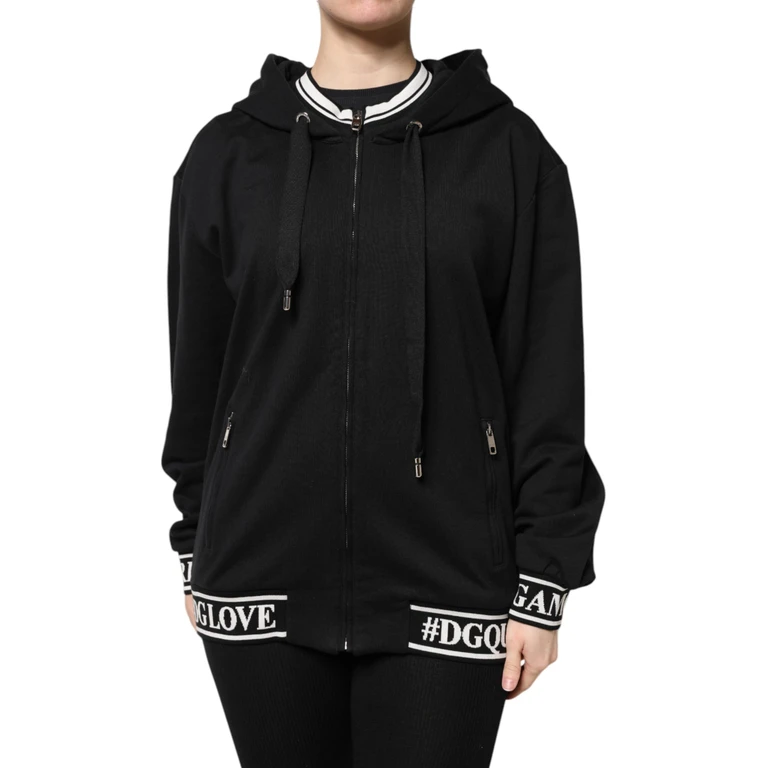Dolce & Gabbana Black Cotton Hooded Full Zip Sweatshirt Sweater Clothing - Women
