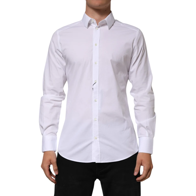 White Cotton Gold Long Sleeves Formal Men Shirt - Men