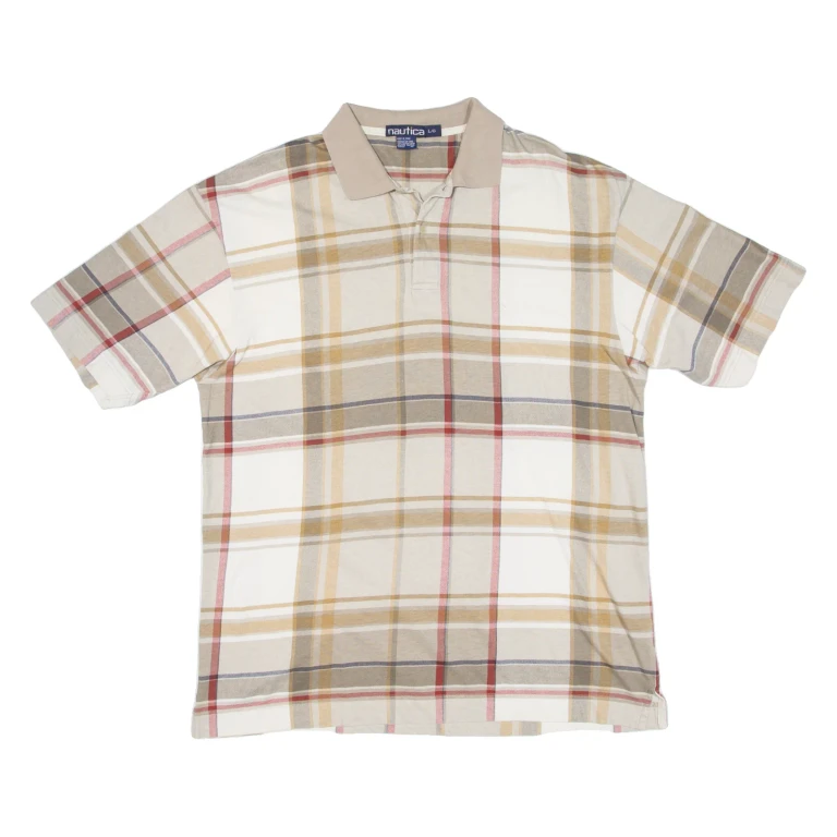 NAUTICA Mens Polo Shirt Beige Check L