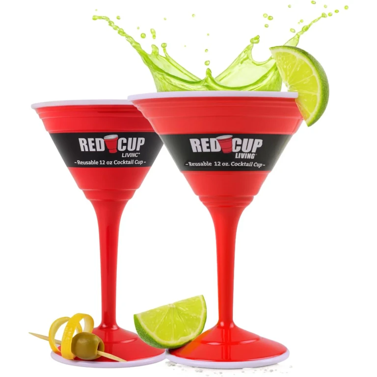 Reusable Red Plastic Cocktail Glasses with Stem, 12oz, Unique Drinking Glasses for Parties, Durable Champagne Flutes, Sturdy Stem Glass for Wine, Elegantes Copas De Vino, Pack of 2