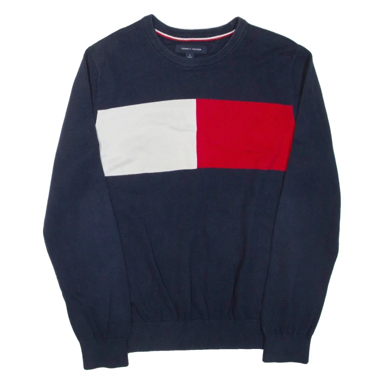 TOMMY HILFIGER Mens Jumper Blue Tight Knit M