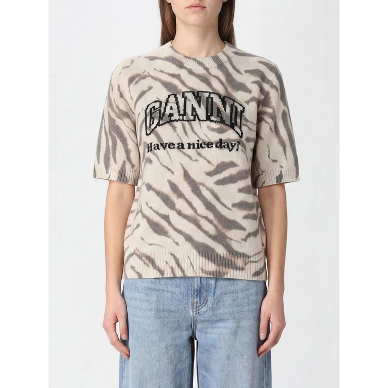 Zebra-Print Short-Sleeved Wool Jumper (A1050227135)