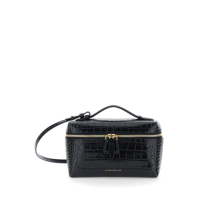 Black Crossbody Bag With Logo Lettering On The Front And Adjustable Removable Strap Leather For Women Calf Shoulder - Women
