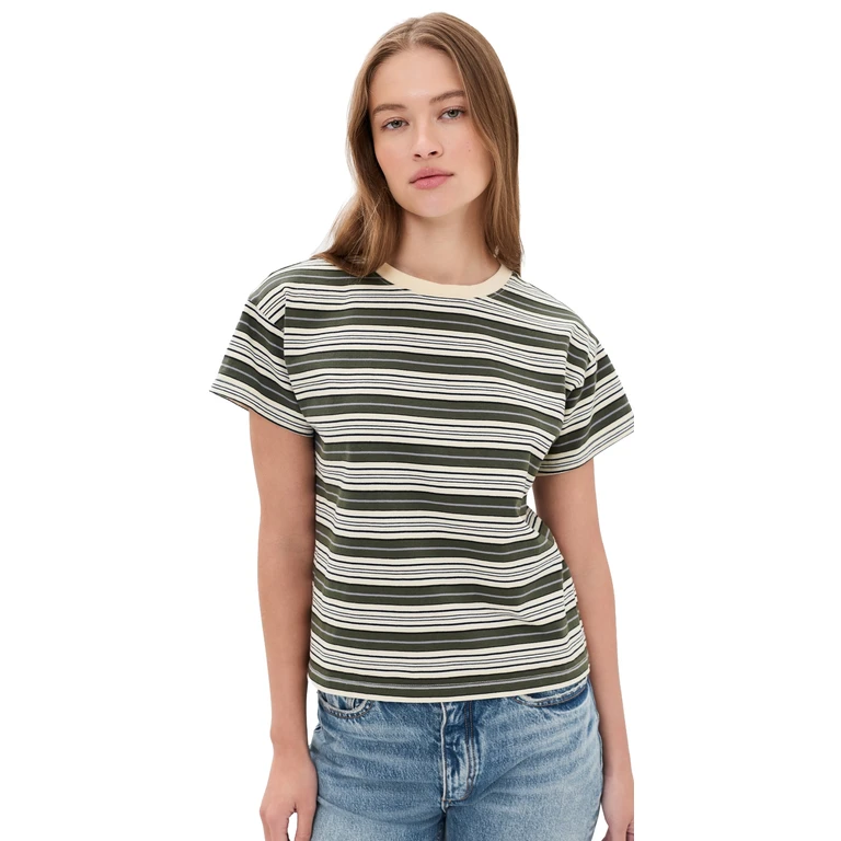 rag & bone Kelly Stripe Boxy Jersey Tee Green Multi M