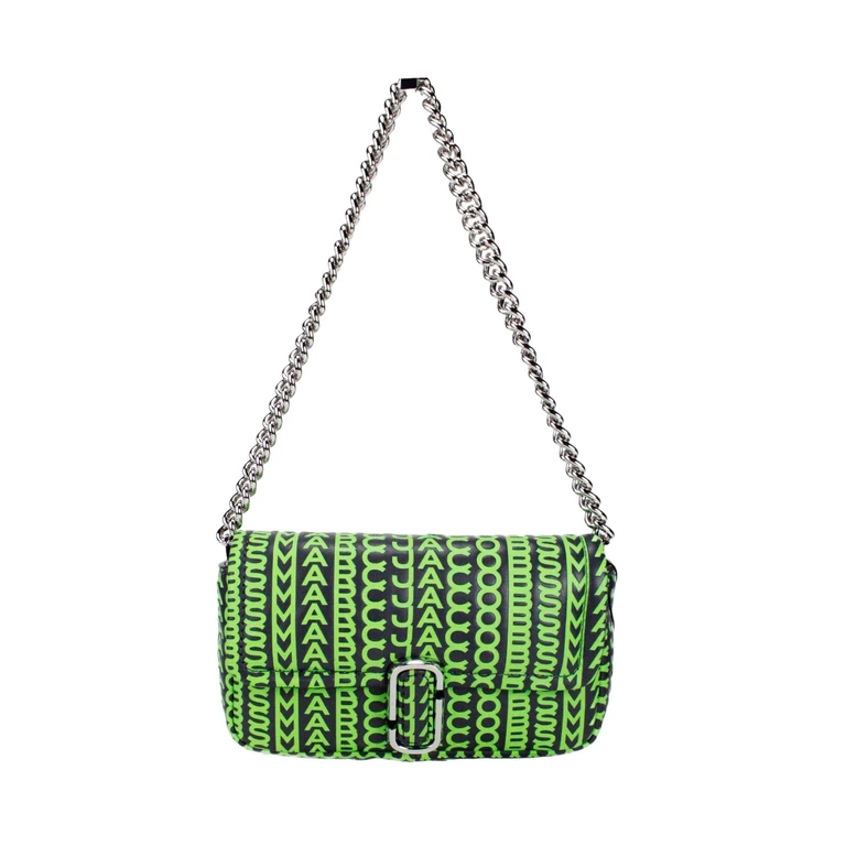 Marc Jacobs Neon Green The Monogram Leather J Mini Shoulder Bag Crossbody Silver - Women