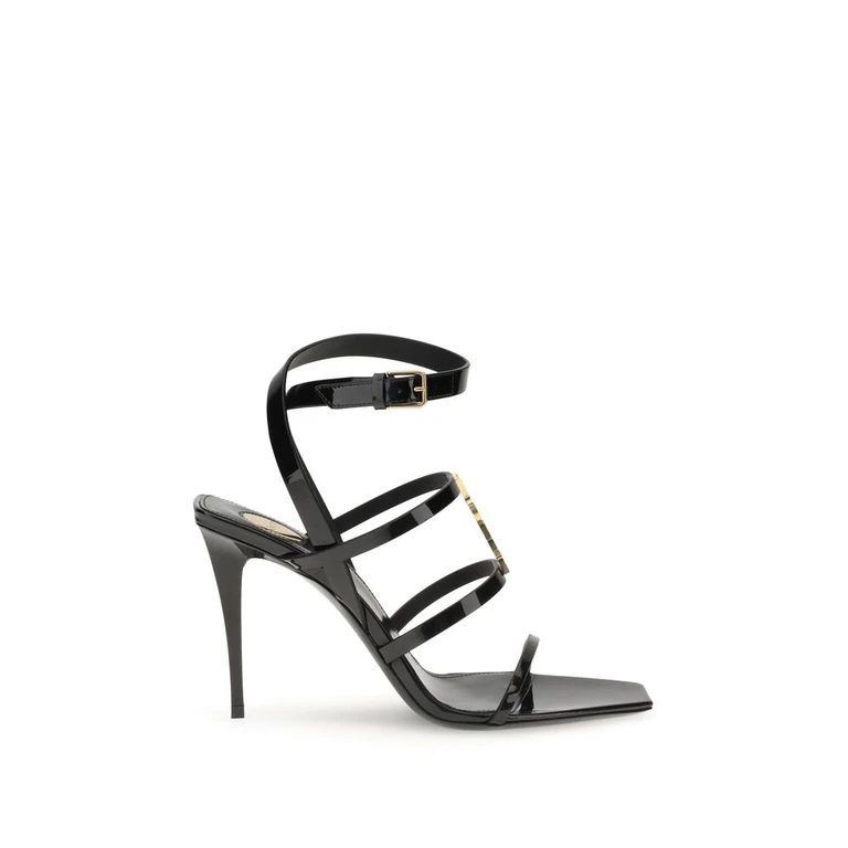 Saint Laurent Black Calf Leather Bos Taurus Stiletto Heel Sandals - Women