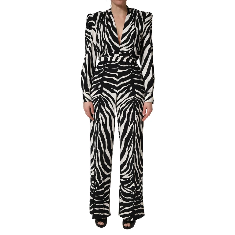 Dolce & Gabbana Black White Viscose Zebra Pattern Jumpsuit Black/white Elastane - Women