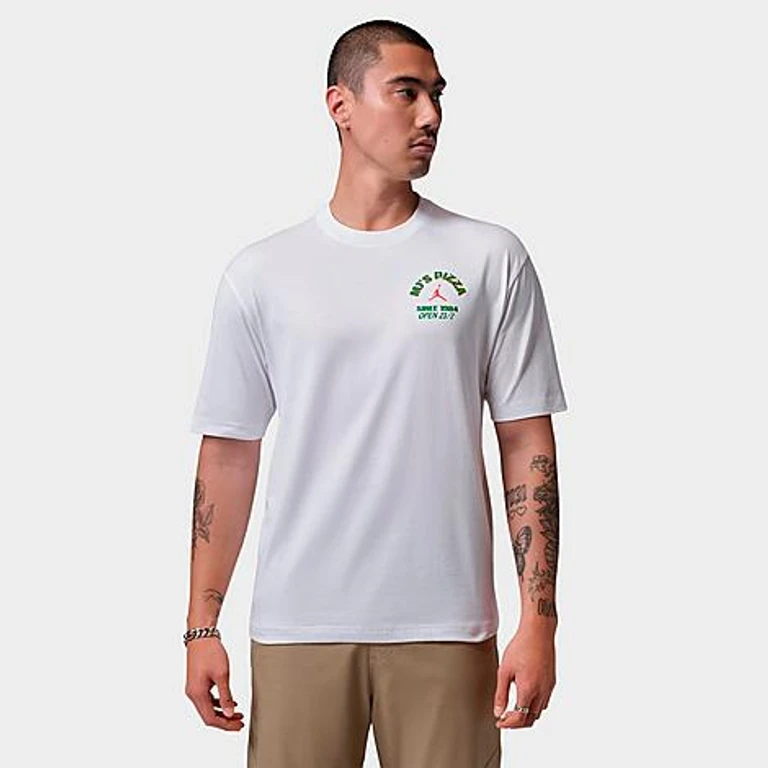 Jordan Men's MJ's Pizza Graphic T-Shirt in White/Infrared 23 Size: XS