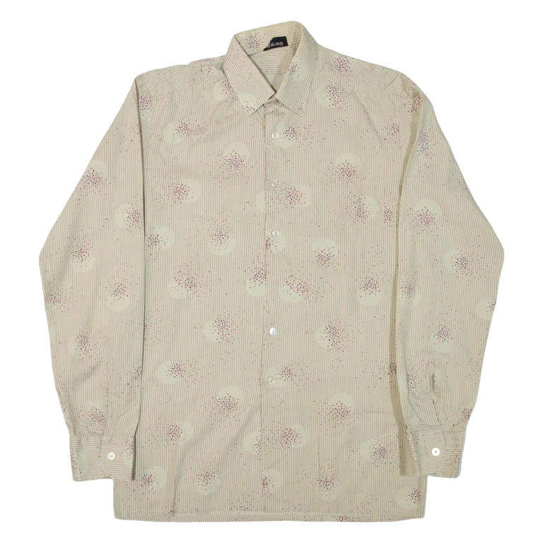 TOP SHIRT Mens Shirt Beige Striped Long Sleeve M