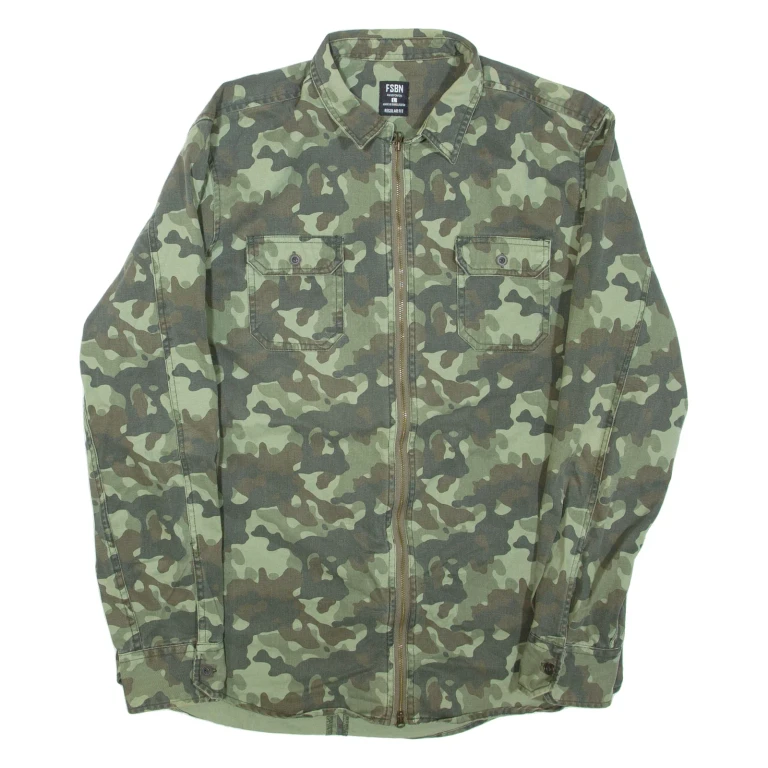 FSBN Mens Military Jacket Green Cashmere Camouflage L