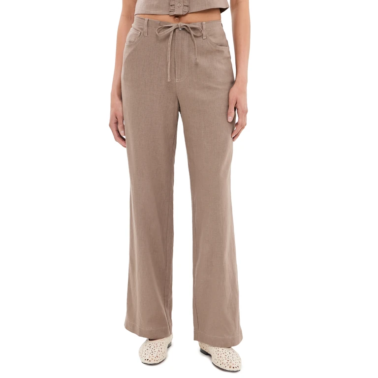 LE JEAN Simone Linen Drawstring Pants Driftwood 28