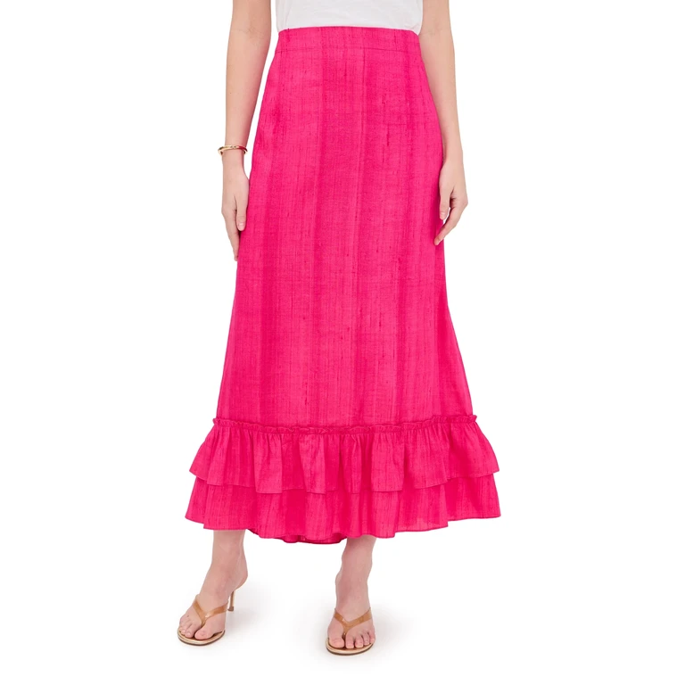 Coniglio Palm Beach Cinch Back Silk Midi Skirt Lush Pink One Size