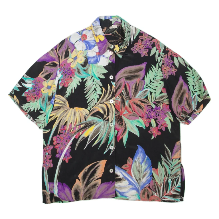 Womens Printed Shirt Black Collared Floral 2XL