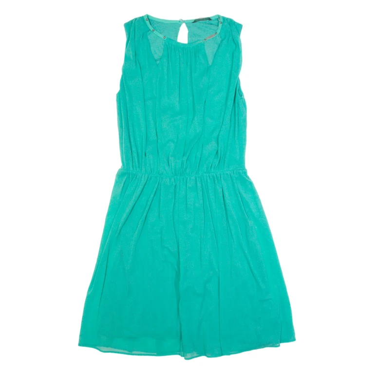 GUESS Womens Fit & Flare Dress Green Sleeveless Knee Length M