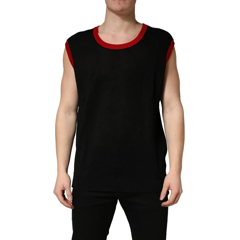 Dolce & Gabbana Black Crew Neck Sleeveless Men Knit Vest T-Shirt Cotton Polyester - Men