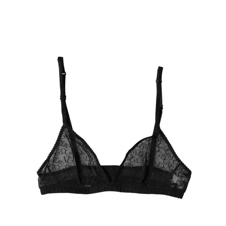 Dolce & Gabbana Black Logo Mania Sheer Soft Cup Bra Underwear Elastane Nylon Clothing - Women