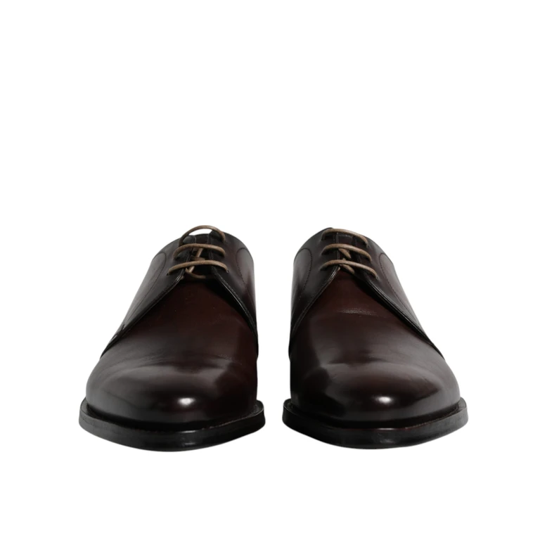 Dolce & Gabbana Brown Leather Lace Up Men Derby Formal Shoes Black Calf - Men