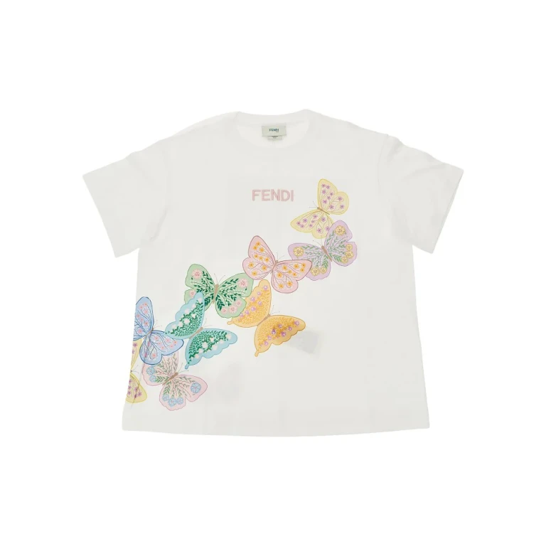 FENDI Cotton T-shirt with print and embroidery Kids 8Y