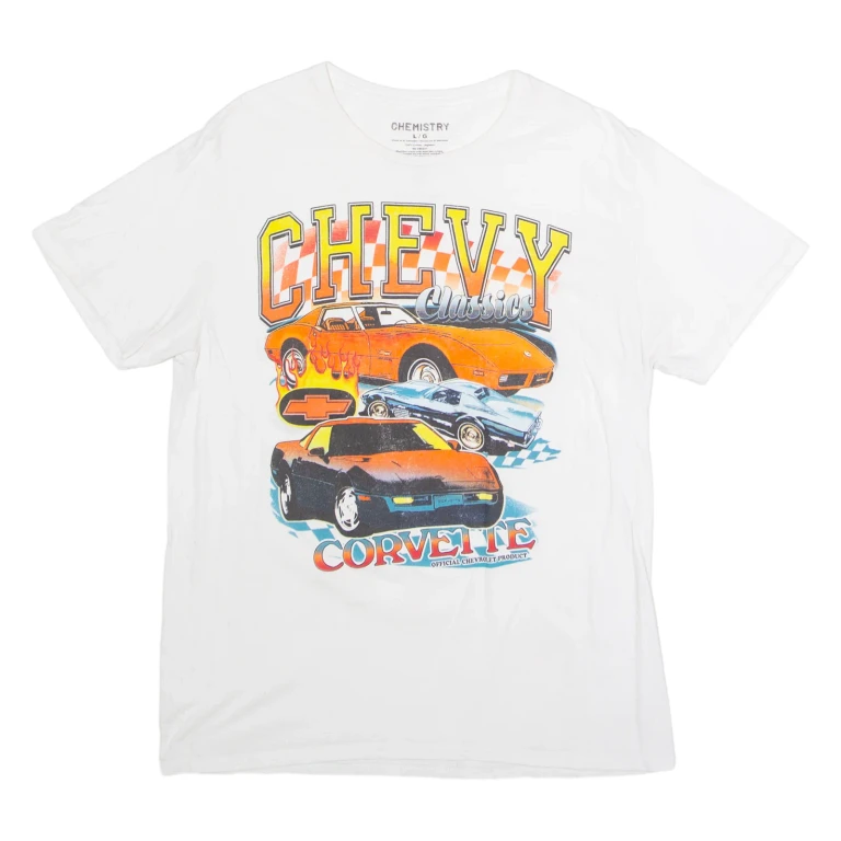 CHEMISTRY Chevy Corvette Classics Mens T-Shirt White USA Crew Neck L