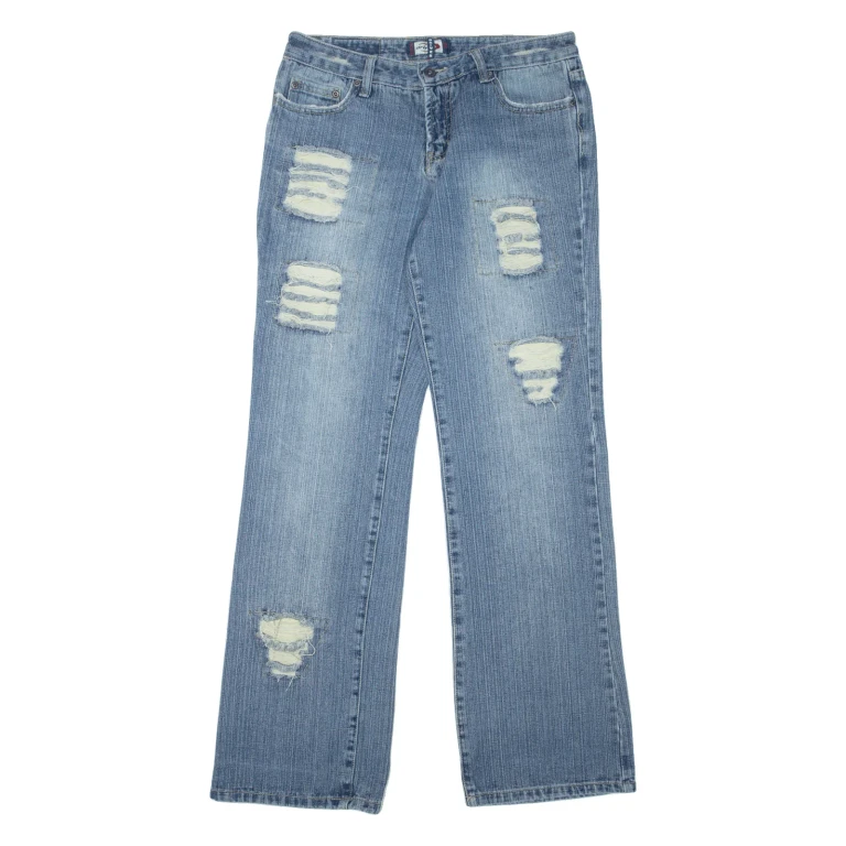 DRIVER Distressed Womens Jeans Blue Relaxed Bootcut Stone Wash W31 L32
