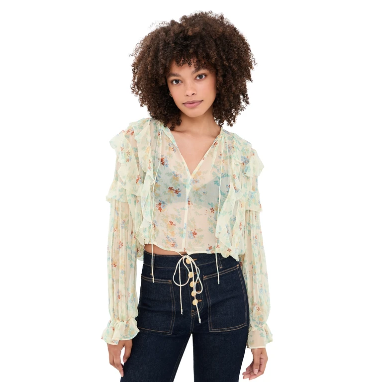 Ulla Johnson Delfina Long Sleeve Silk Blouse Moon Petal 10