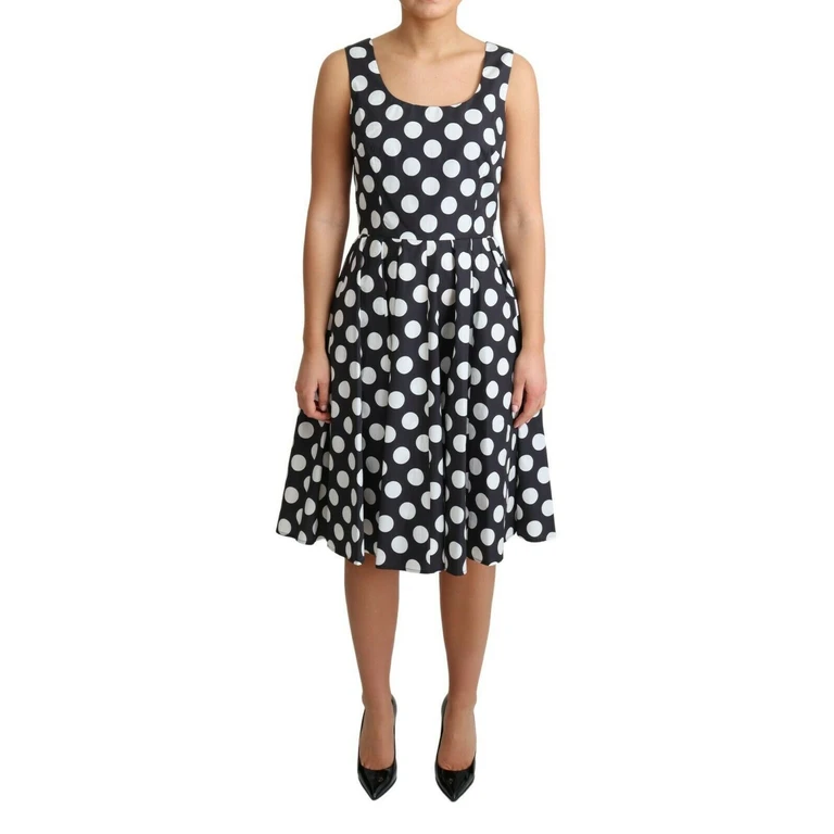 Dolce & Gabbana Black Polka Dotted Cotton A-Line Dress Blue - Women