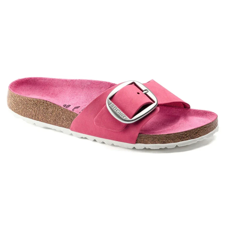 Madrid Big Buckle Nubuck Leather Fuchsia Tulip Sandals