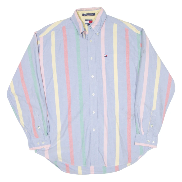 TOMMY HILFIGER Mens Shirt Blue Striped Long Sleeve L